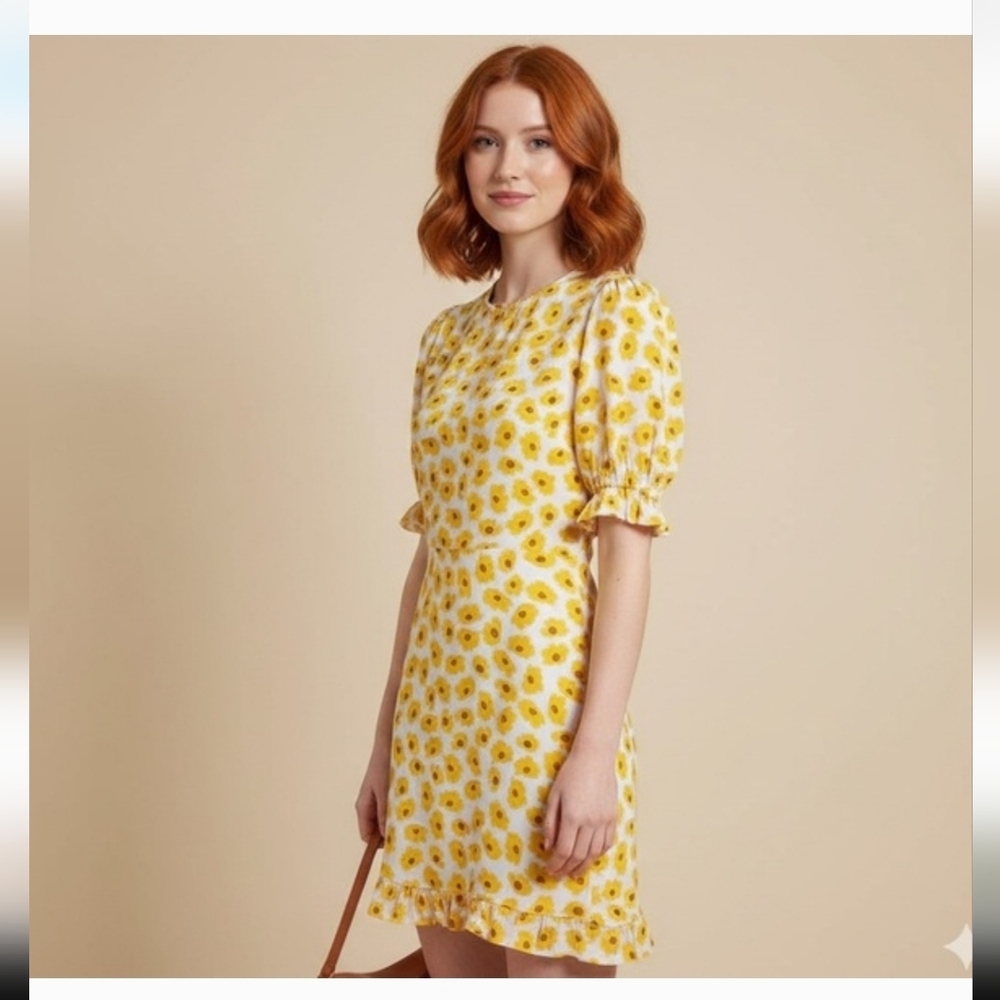 Faithfull the Brand Yellow Floral Ruffle Hem Mini Dress
